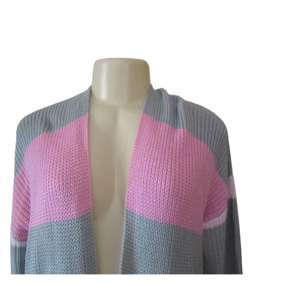 New w Tags, Simply Southern Collection, Pink & Gray Long Cardigan SZ Large - Picture 3 of 7